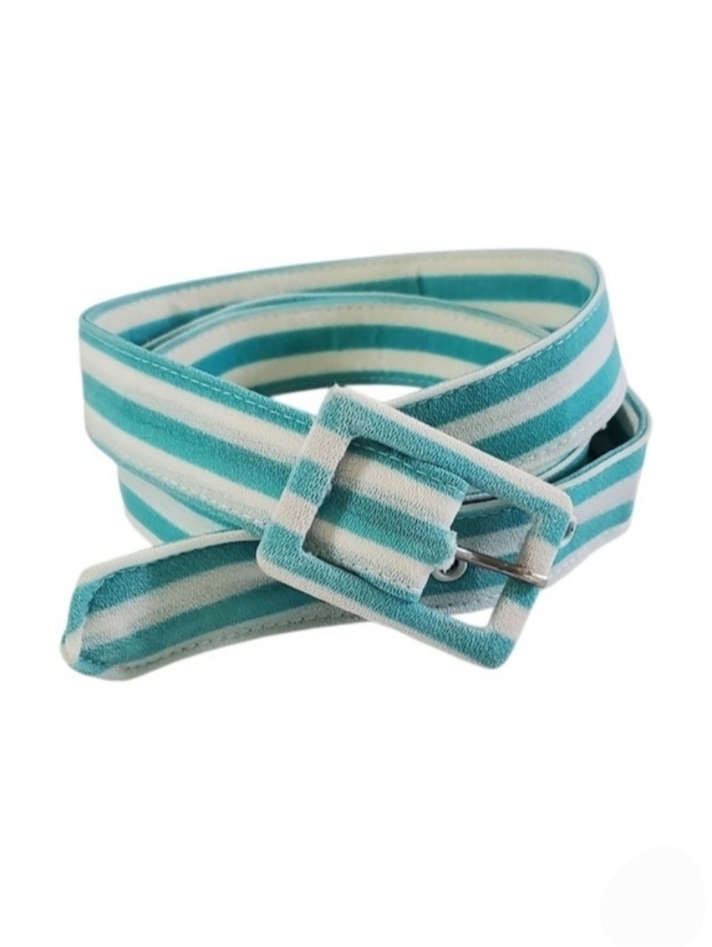 Teal And White Striped Belt 45.5" Long Vintage